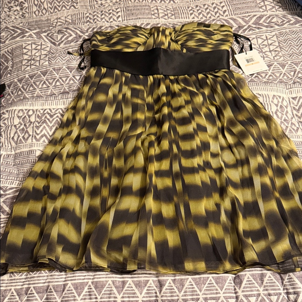 Calvin Klein Strapless Dress in Black and Yellow